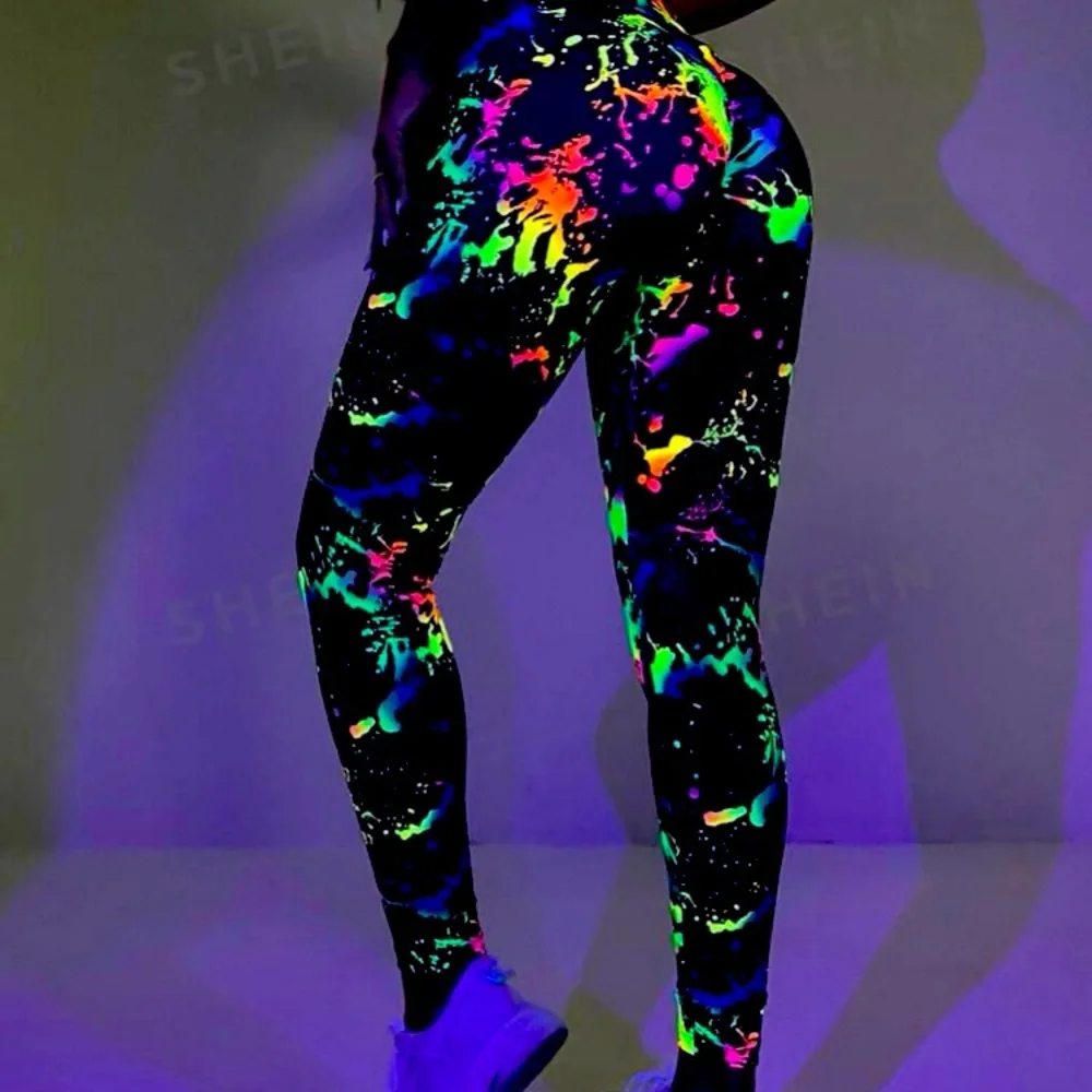 2 for 1 SHEIN Reflective Splash Ink Print & Emily Rose Contrast Leopard leggings - Picture 1 of 5